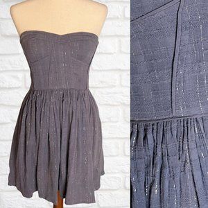Rebecca Taylor Strapless Dress Size Small Blue Silver A-Line Fit & Flare Mini